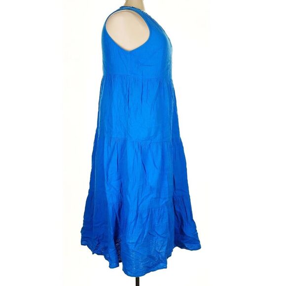 Boden 100% Cotton Gauze Blue Double Cloth Maxi Tiered Dress Size 22 Regular - Picture 4 of 13